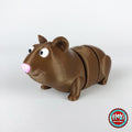 Cute guinea pig keychain, 3D printed by RU3D – three quarter view facing left. Brown with pink nose, also brown and white.