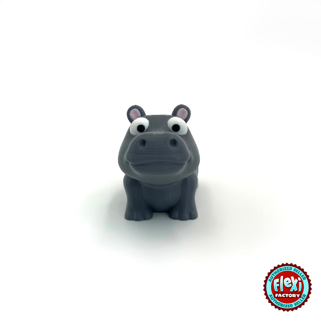 Cute hippo keychain, 3D printed by RU3D – front view. Grey with pink ears.