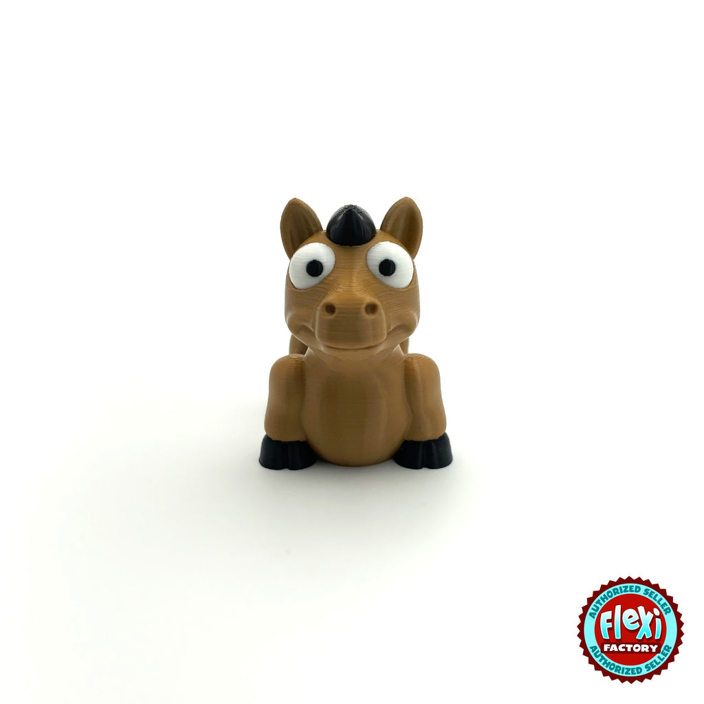 Cute horse pony keychain, 3D printed by RU3D – front view. Tan brown with black mane and hooves.