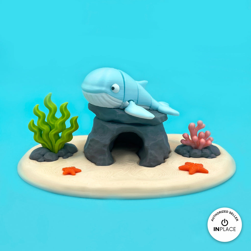 3D printed ocean reef platform by RU3D, shown with the Humpback Whale keychain
