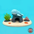 Cute humpback whale keychain, 3D printed by RU3D – on ocean reef playset. Light blue with ocean reef playset.