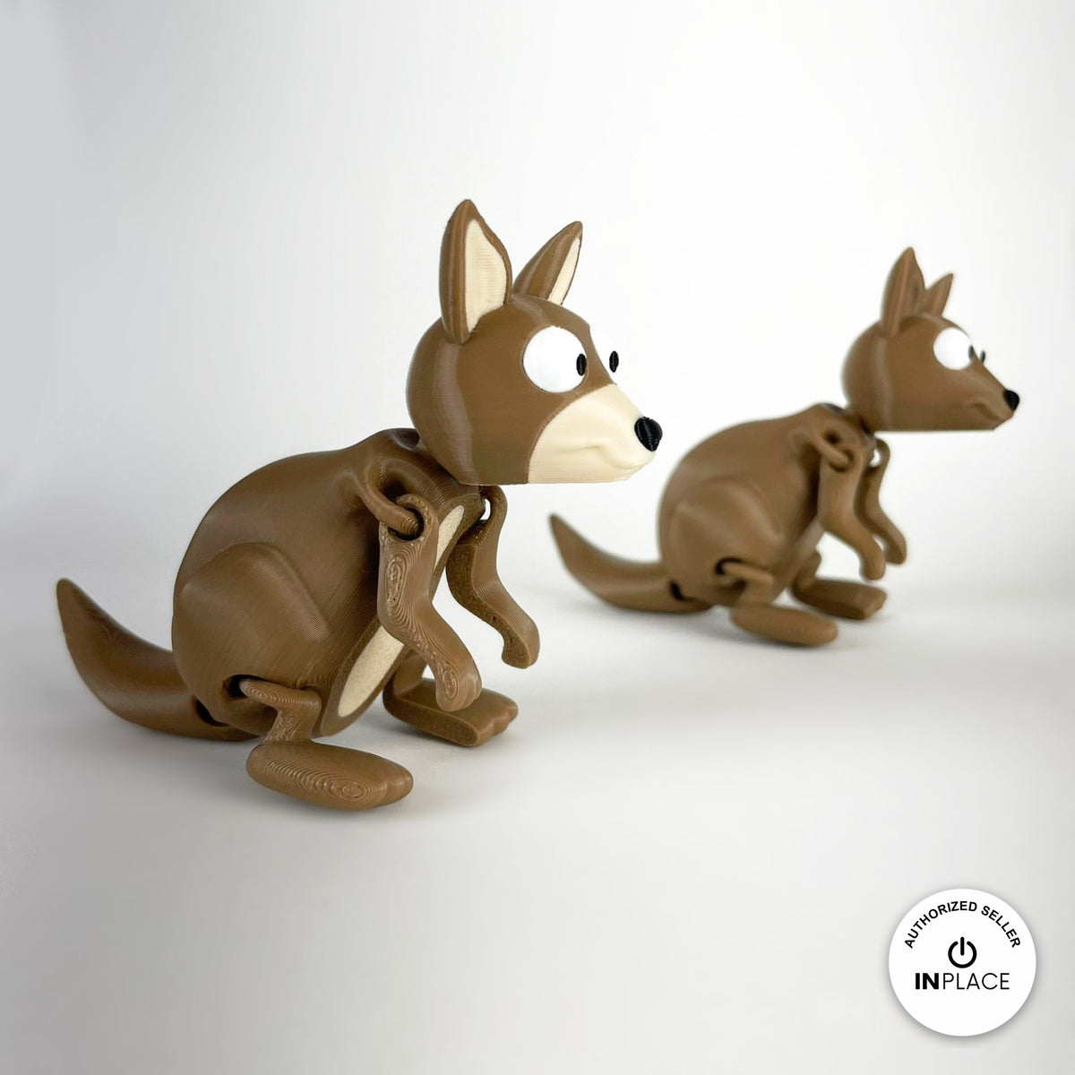 Cute kangaroo keychain, 3D printed by RU3D – pair of kangaroos. Brown with cream face.