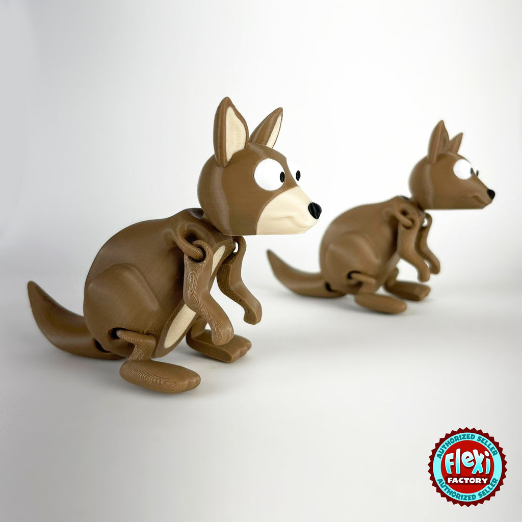 Cute kangaroo keychain, 3D printed by RU3D – pair of kangaroos. Brown with cream face.