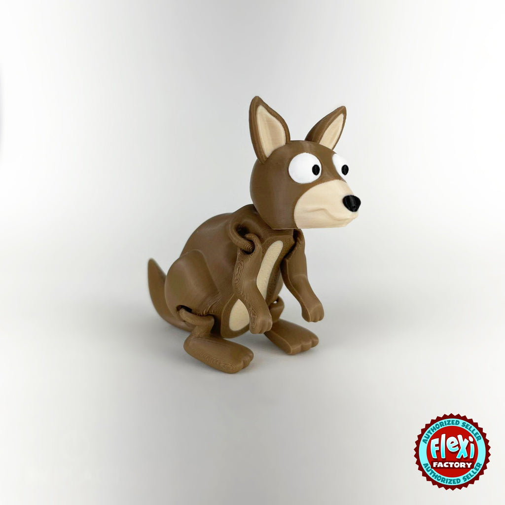 Cute kangaroo keychain, 3D printed by RU3D – three quarter view facing right. Brown with cream face.