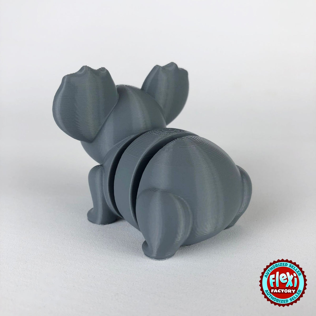 Cute koala keychain, 3D printed by RU3D – dark eyes rear view. Grey with pink ears.