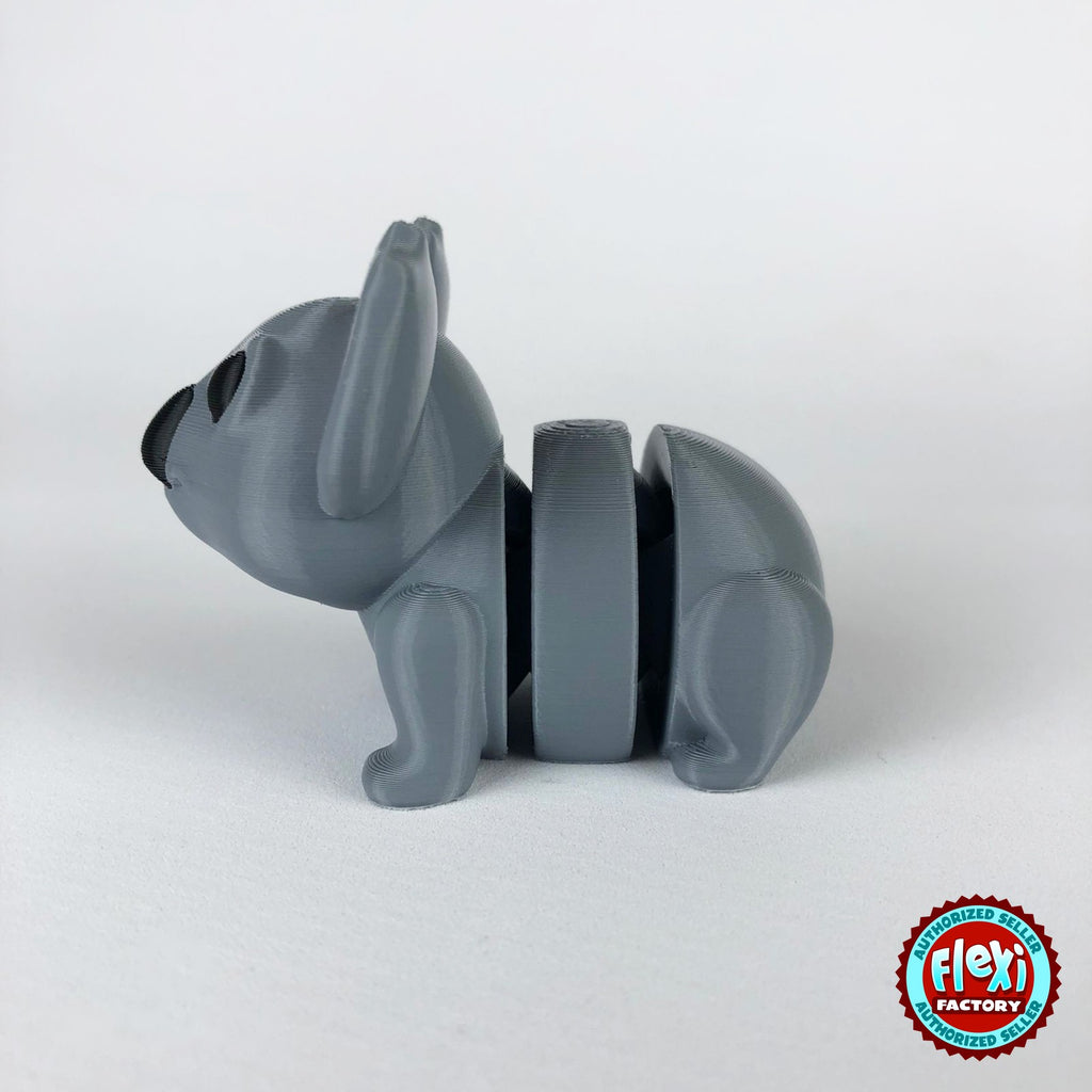 Cute koala keychain, 3D printed by RU3D – dark eyes side view facing left. Grey with pink ears.