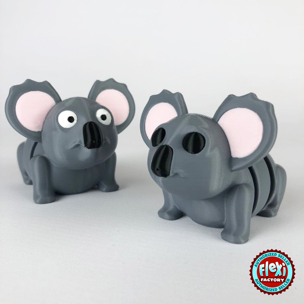 Cute koala keychain, 3D printed by RU3D – pair of koalas. Grey with pink ears.