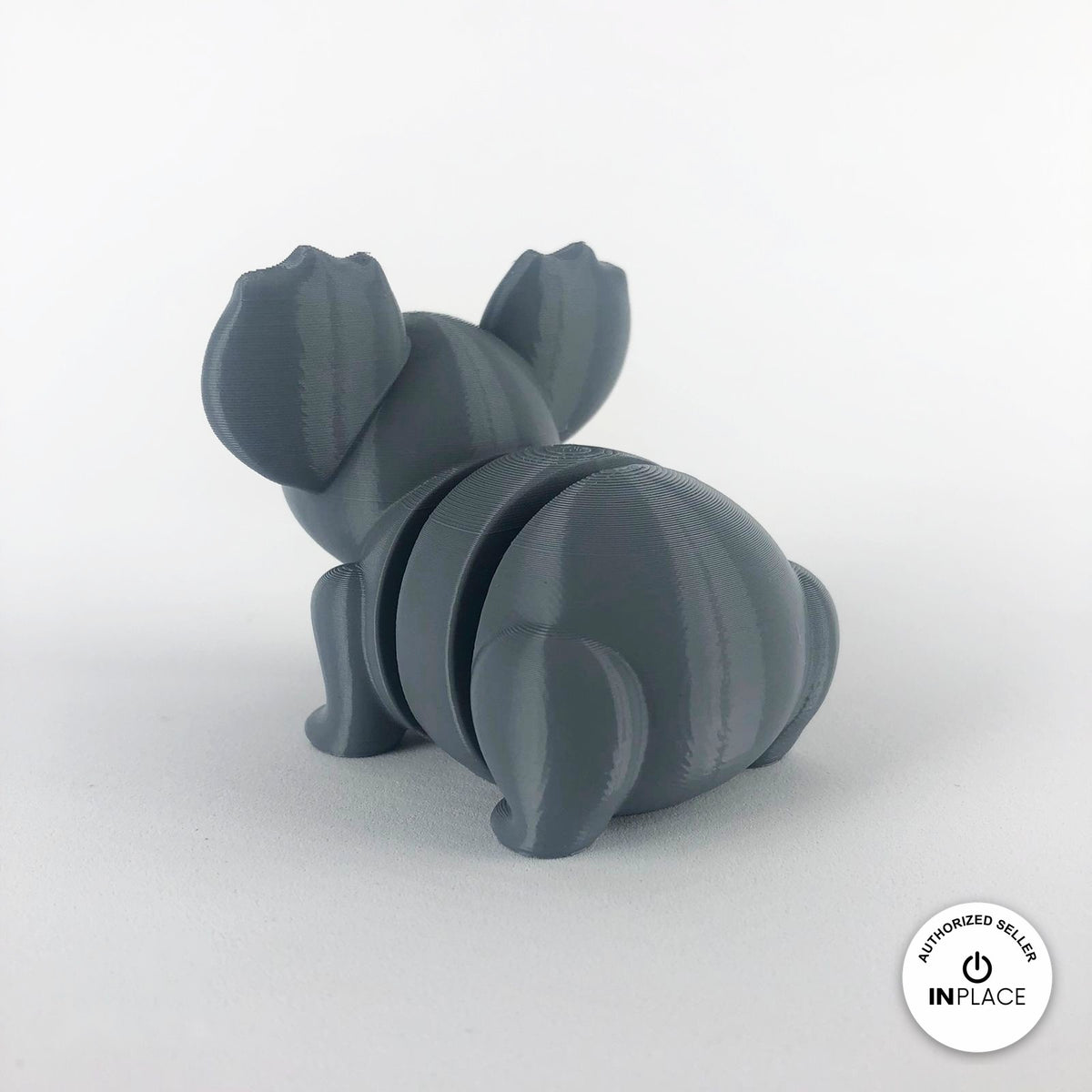 Cute koala keychain, 3D printed by RU3D – rear view. Grey with pink ears.