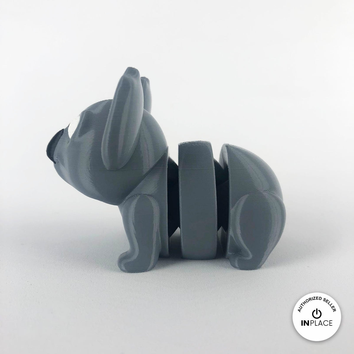 Cute koala keychain, 3D printed by RU3D – side view facing left. Grey with pink ears.
