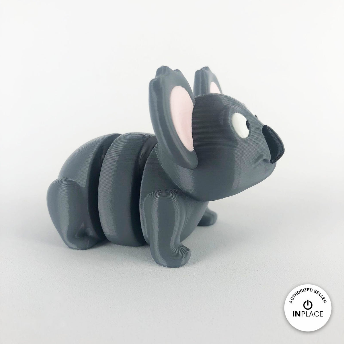 Cute koala keychain, 3D printed by RU3D – side view facing right. Grey with pink ears.