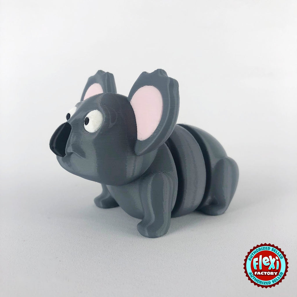 Cute koala keychain, 3D printed by RU3D – three quarter view facing left. Grey with pink ears.