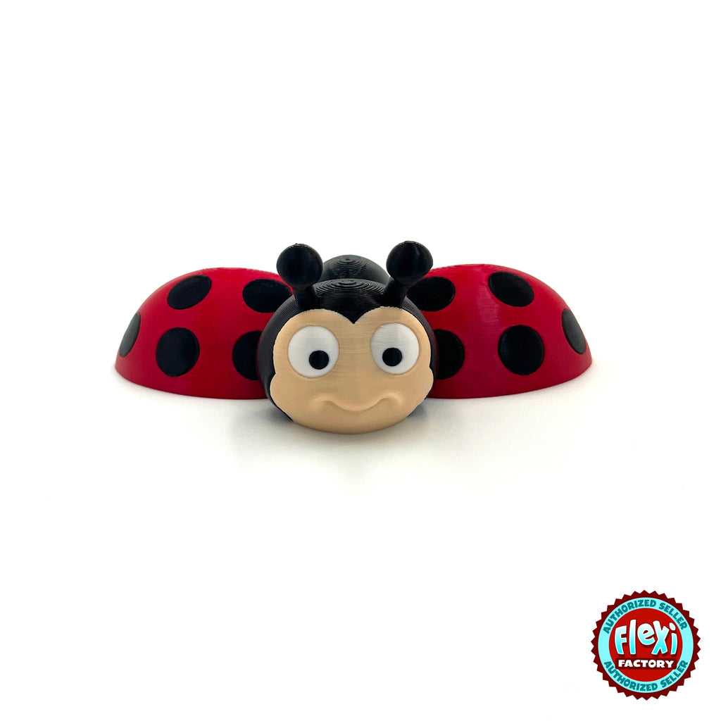 Cute ladybug keychain, 3D printed by RU3D – front view wings open. Red with black spots.