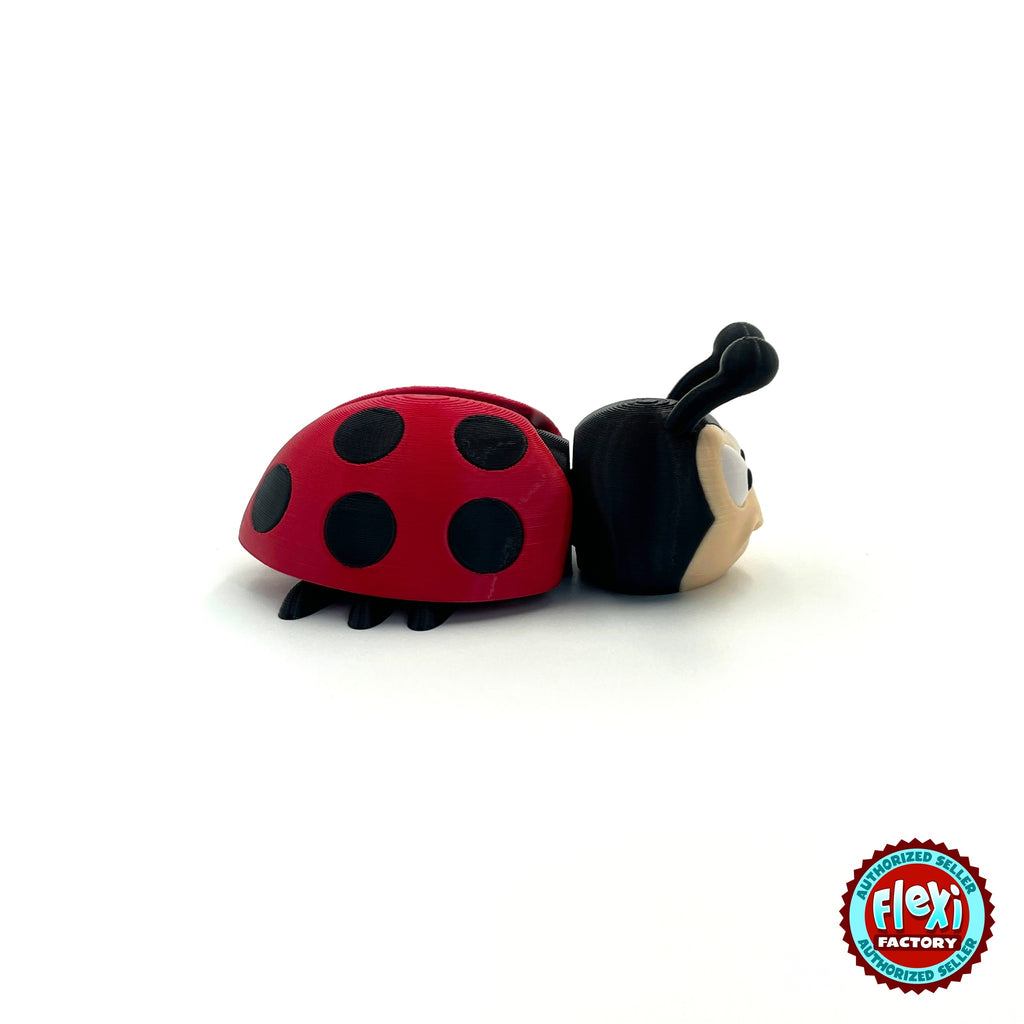 Cute ladybug keychain, 3D printed by RU3D – side view facing right. Red with black spots.
