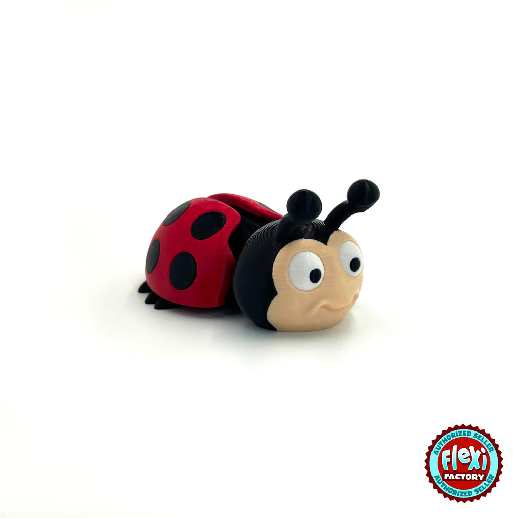 Cute ladybug keychain, 3D printed by RU3D – three quarter view facing right. Red with black spots.