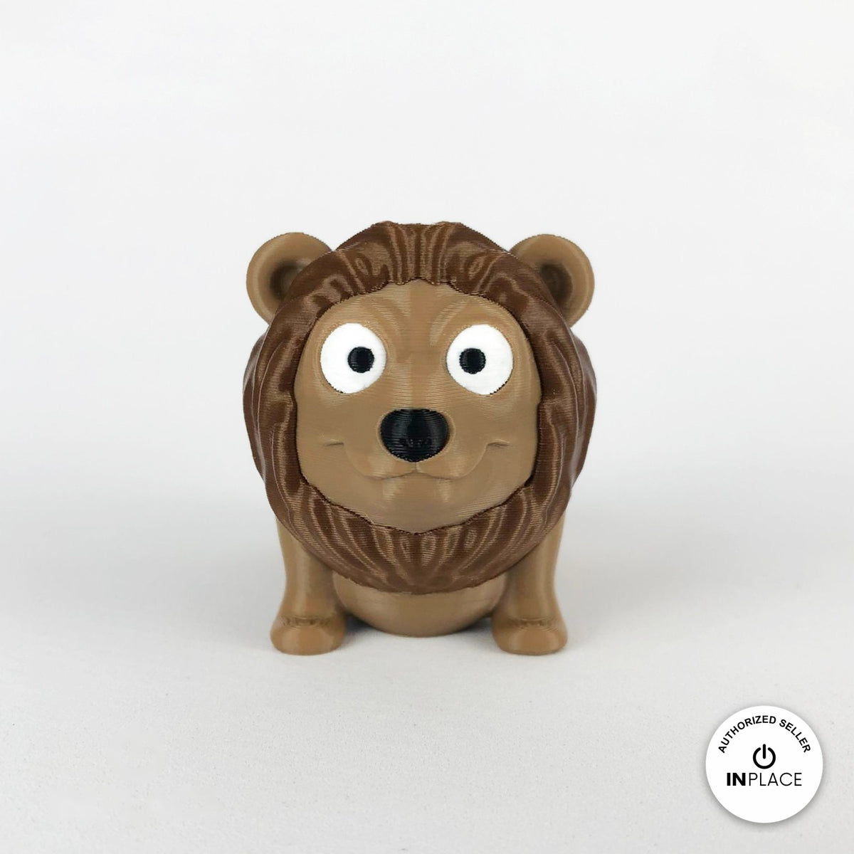 Cute lion keychain, 3D printed by RU3D – front view. Tan with brown mane.
