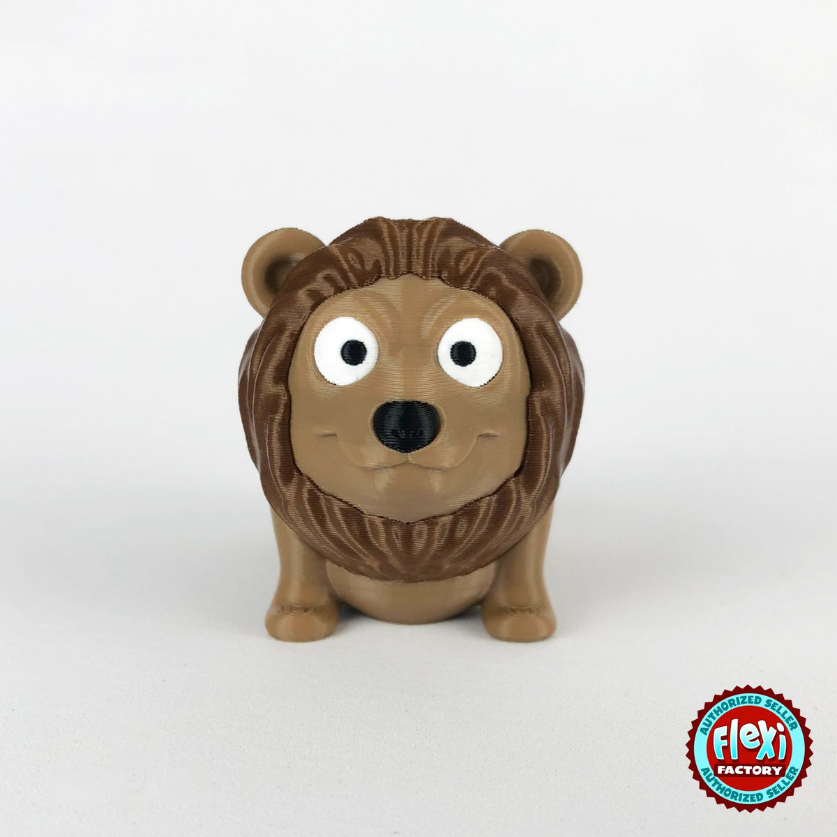 Cute lion keychain, 3D printed by RU3D – front view. Tan with brown mane.