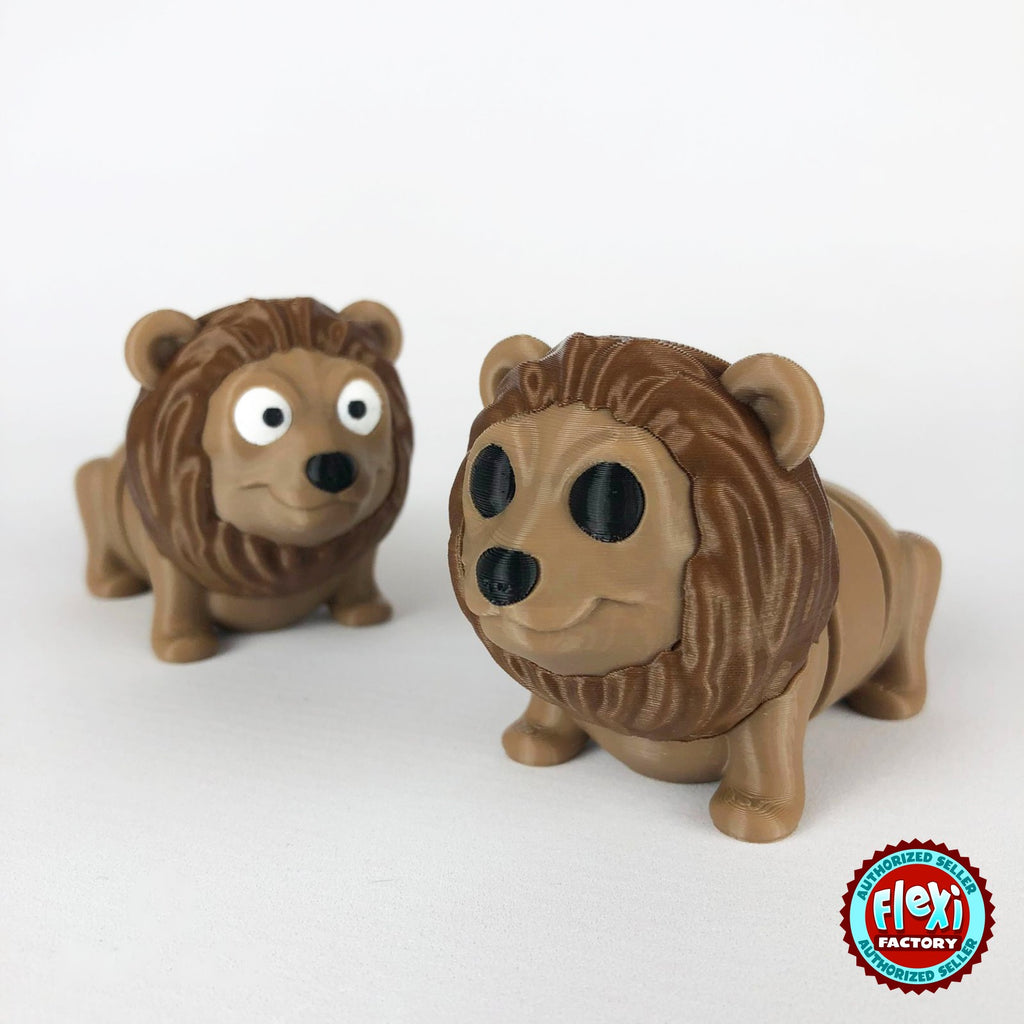 Cute lion keychain, 3D printed by RU3D – pair of lions. Tan with brown mane.