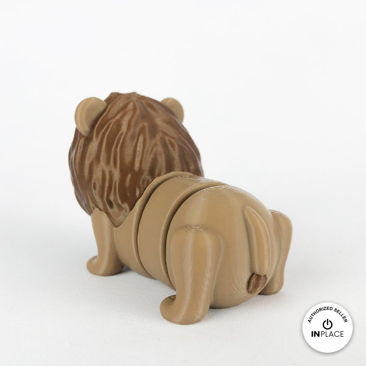 Cute lion keychain, 3D printed by RU3D – rear view. Tan with brown mane.