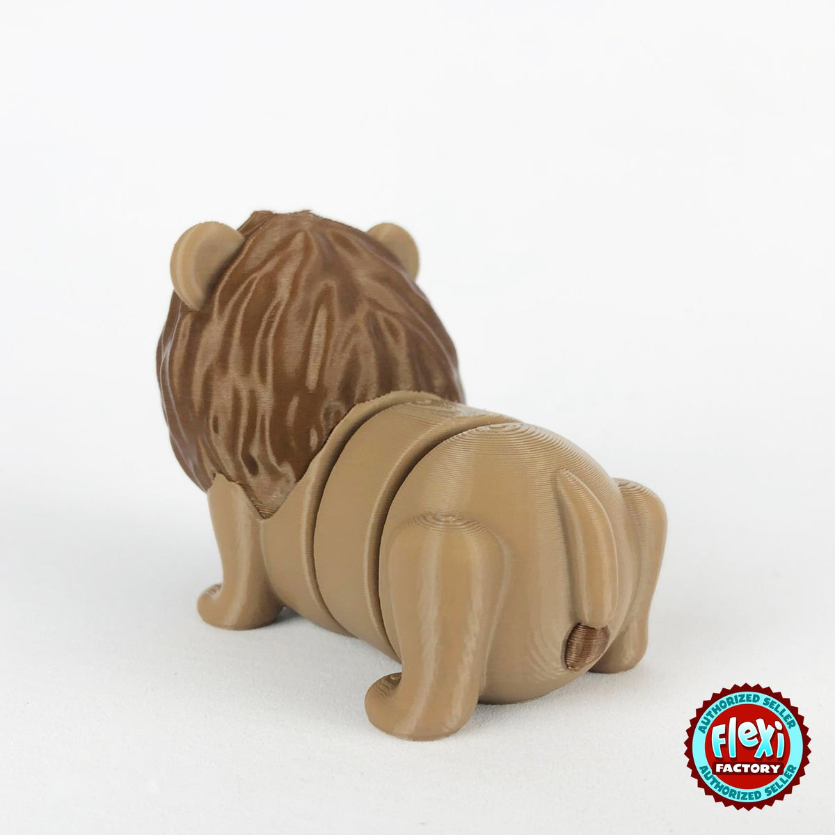 Cute lion keychain, 3D printed by RU3D – rear view. Tan with brown mane.