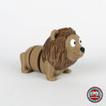 Cute lion keychain, 3D printed by RU3D – three quarter view facing right. Tan with brown mane.
