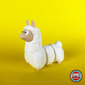Cute llama keychain, 3D printed by RU3D – three quarter view facing left. Fluffy white with tan face.