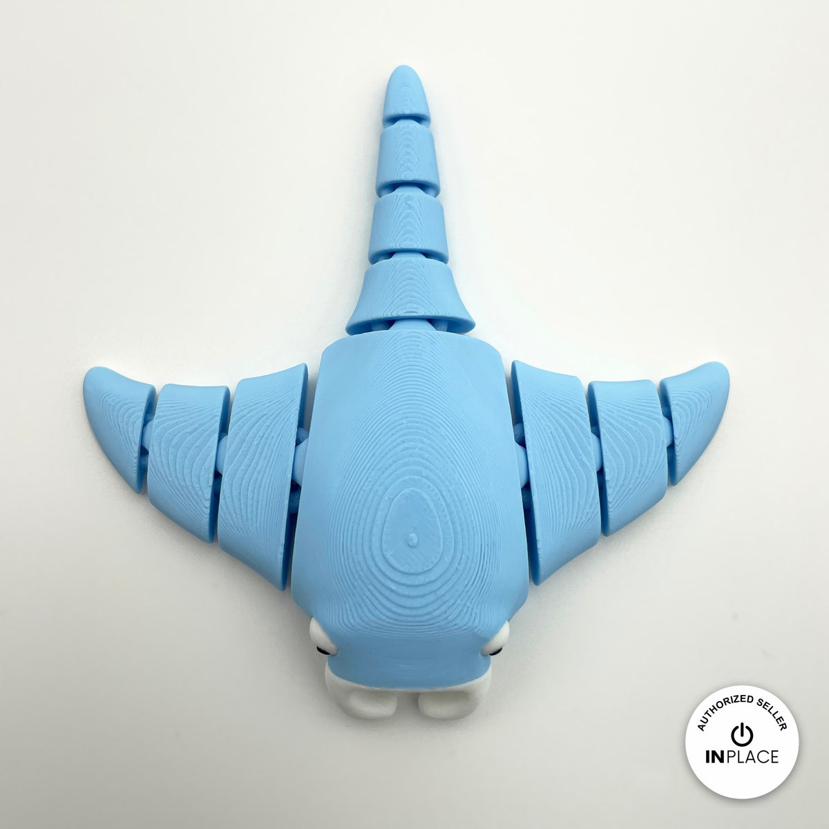 Cute manta ray keychain, 3D printed by RU3D – blue top view. Light blue, also in grey.