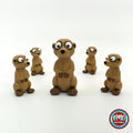 Cute meerkat keychain, 3D printed by RU3D – group of meerkats. Tan and dark brown.