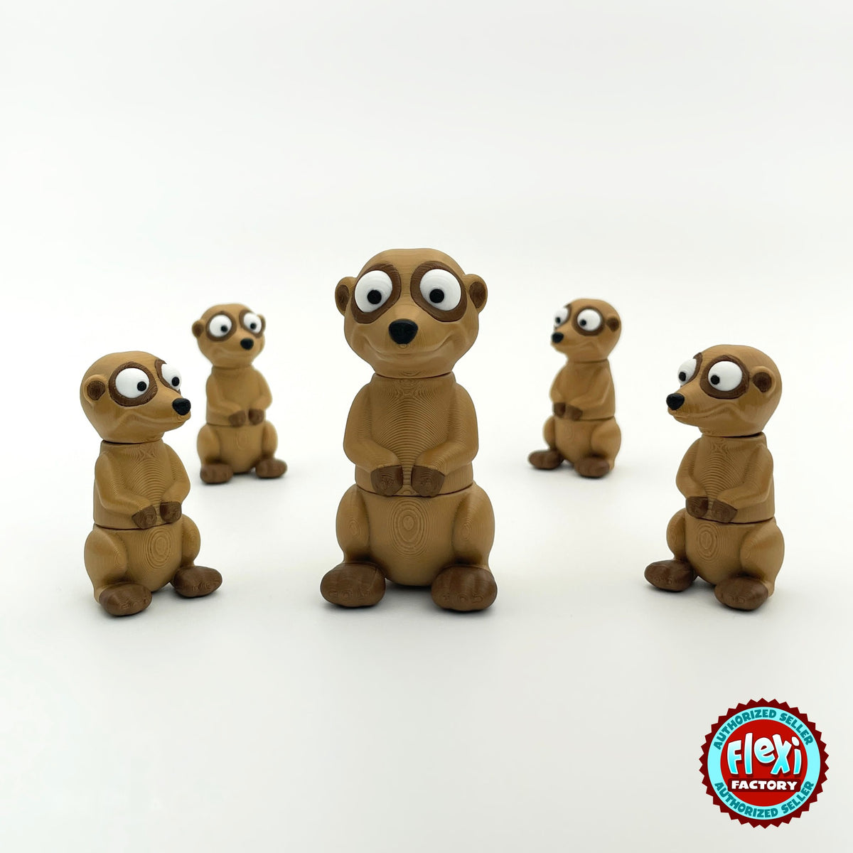 Cute meerkat keychain, 3D printed by RU3D – group of meerkats. Tan and dark brown.