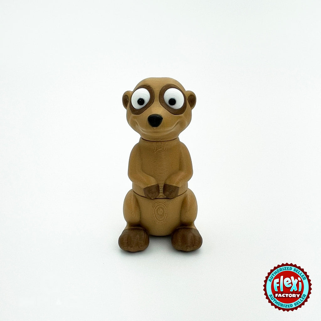 Cute meerkat keychain, 3D printed by RU3D – standing front view. Tan and dark brown.