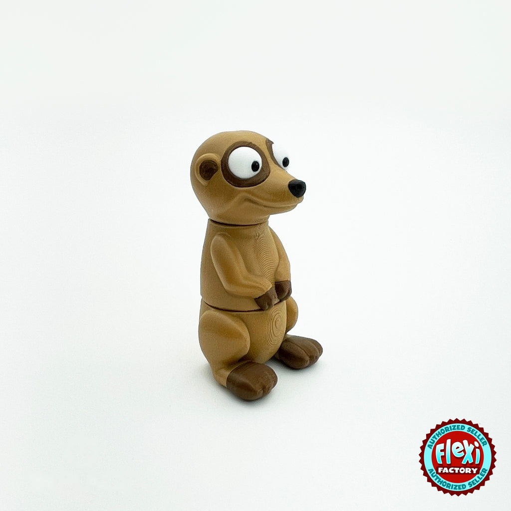 Cute meerkat keychain, 3D printed by RU3D – standing side view facing right. Tan and dark brown.