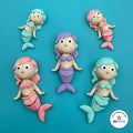 Cute mermaid keychain, 3D printed by RU3D – group of mermaids. Pastel pink, purple and teal tails.