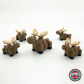 Cute moose keychain, 3D printed by RU3D – group of moose. Brown with cream antlers.