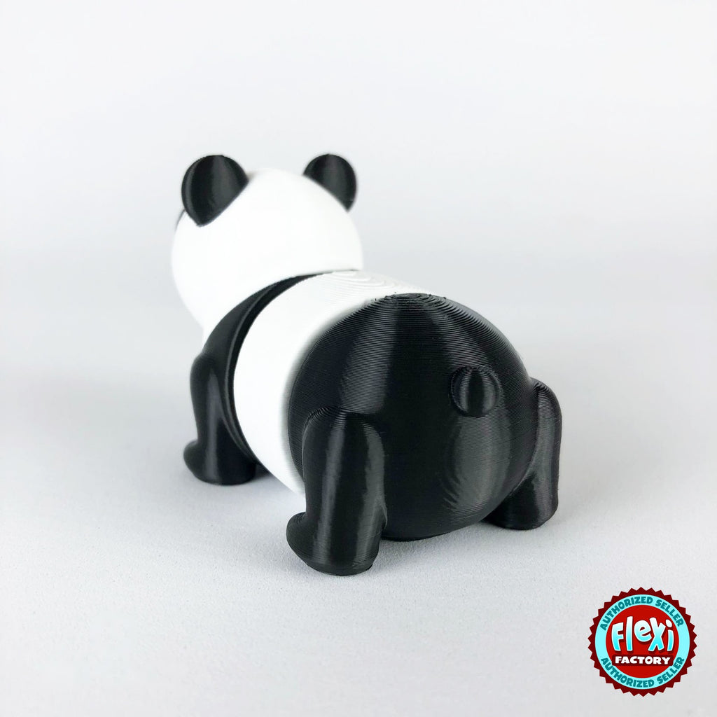Cute panda keychain, 3D printed by RU3D – dark eyes rear view. Black and white.