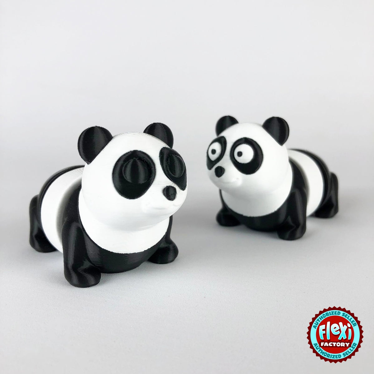 Cute panda keychain, 3D printed by RU3D – pair of pandas. Black and white.