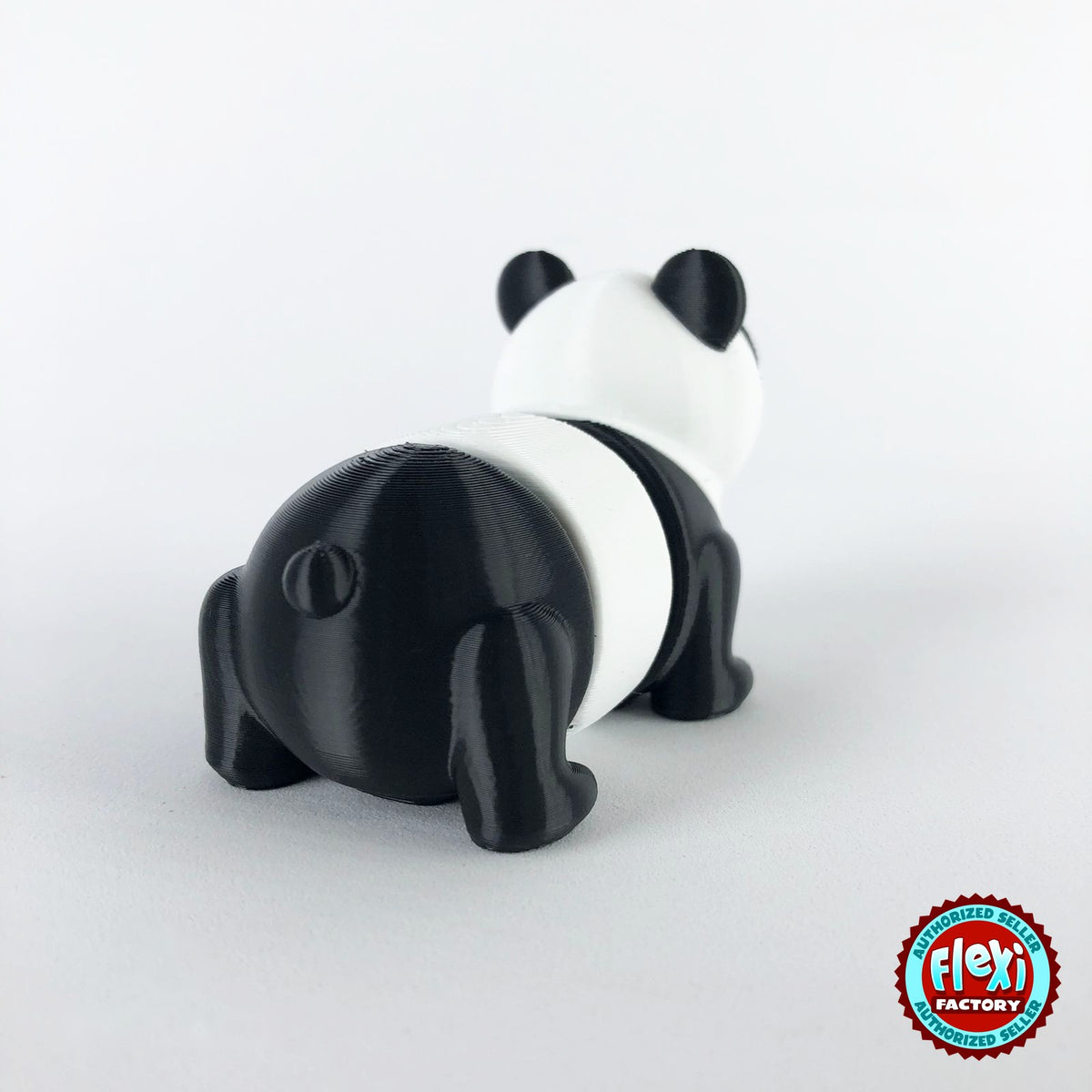 Cute panda keychain, 3D printed by RU3D – rear view. Black and white.
