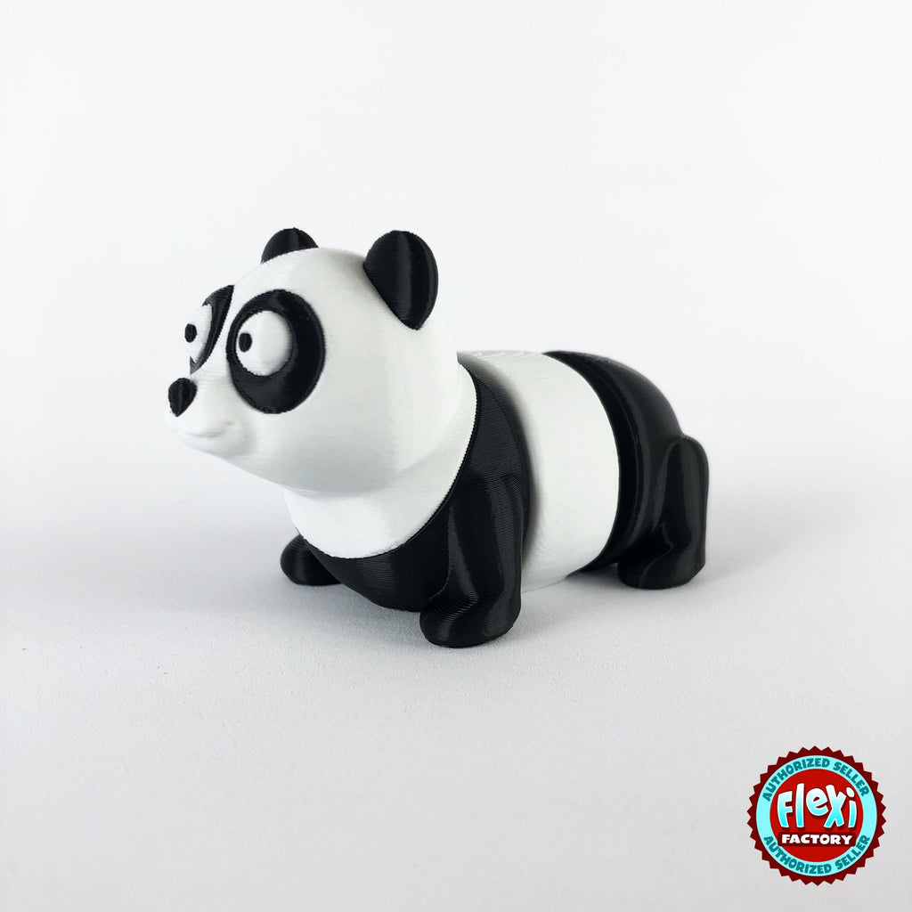 Cute panda keychain, 3D printed by RU3D – three quarter view facing left. Black and white.