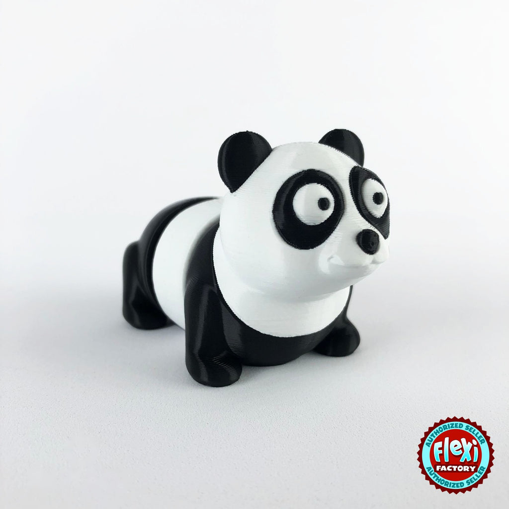 Cute panda keychain, 3D printed by RU3D – three quarter view facing right. Black and white.