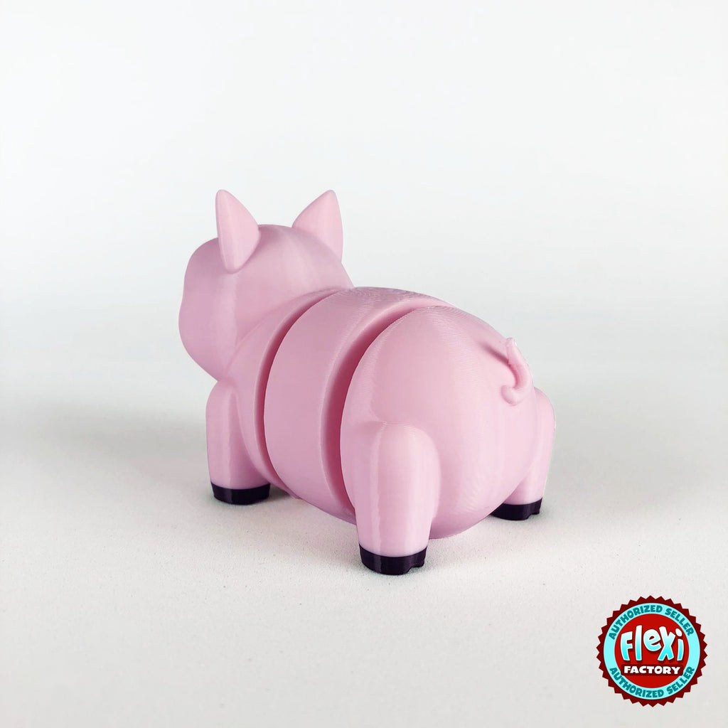 Cute pig keychain, 3D printed by RU3D – dark eyes rear view. Pink.