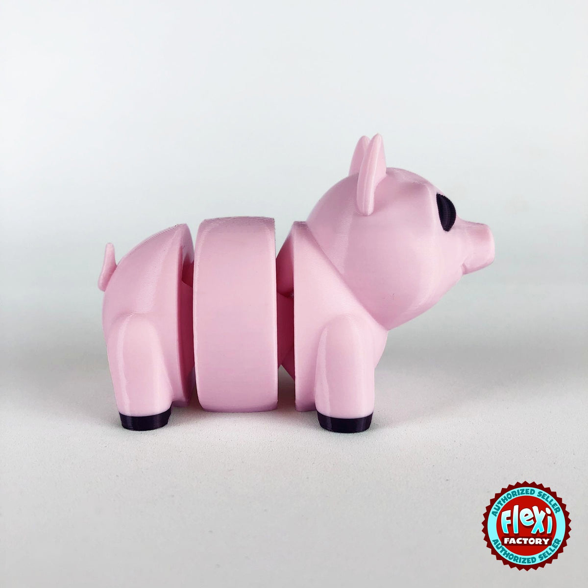 Cute pig keychain, 3D printed by RU3D – dark eyes side view facing right. Pink.