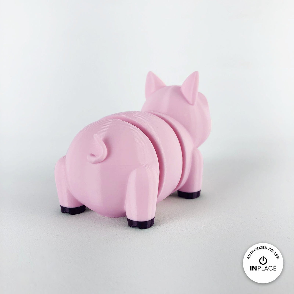 Cute pig keychain, 3D printed by RU3D – rear view. Pink.