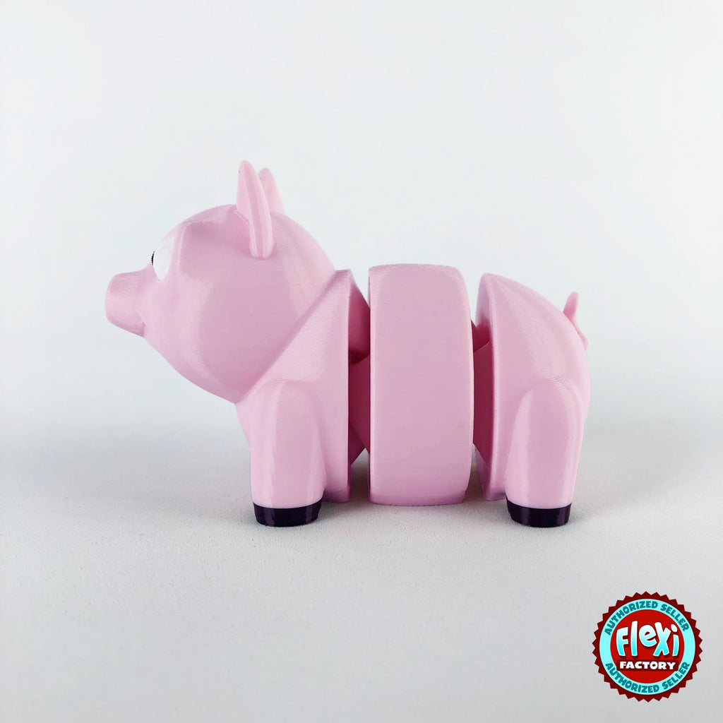 Cute pig keychain, 3D printed by RU3D – side view facing left. Pink.