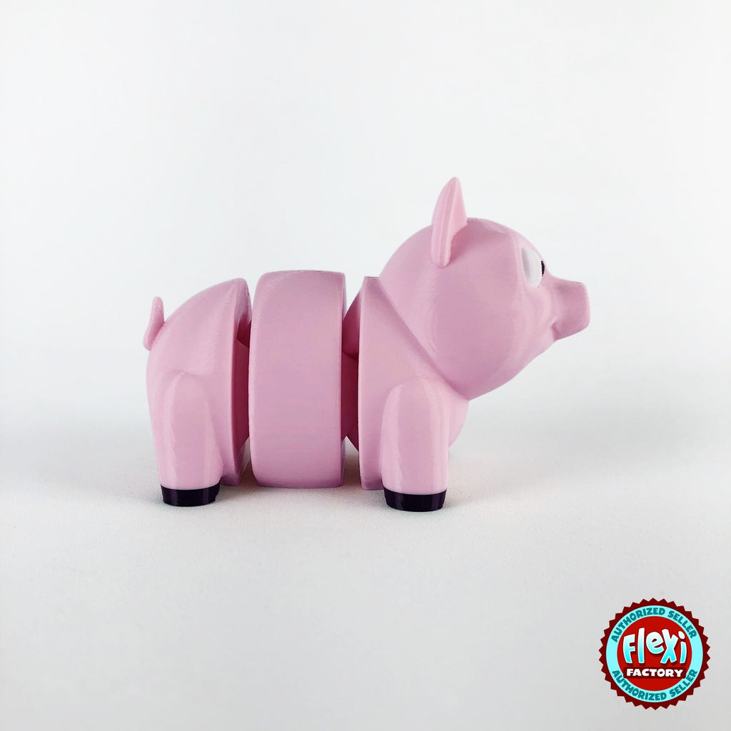 Cute pig keychain, 3D printed by RU3D – side view facing right. Pink.