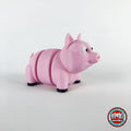 Cute pig keychain, 3D printed by RU3D – three quarter view facing right. Pink.