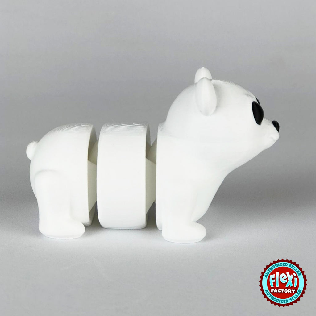 Cute polar bear keychain, 3D printed by RU3D – dark eyes side view facing right. White.