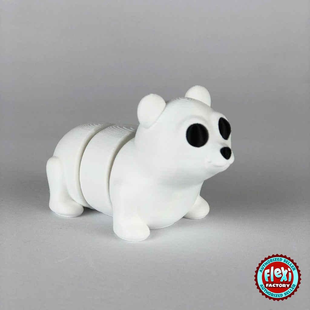 Cute polar bear keychain, 3D printed by RU3D – dark eyes three quarter view facing right. White.