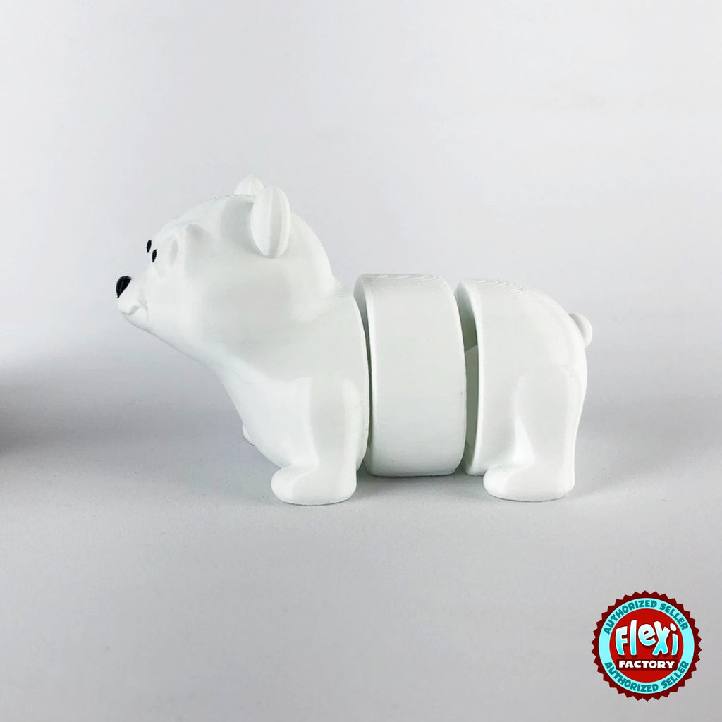 Cute polar bear keychain, 3D printed by RU3D – side view facing left. White.