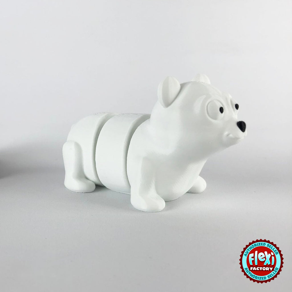 Cute polar bear keychain, 3D printed by RU3D – three quarter view facing right. White.