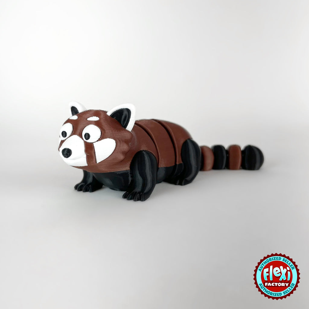 Cute red panda keychain, 3D printed by RU3D – three quarter view facing left. Reddish brown, black and white.