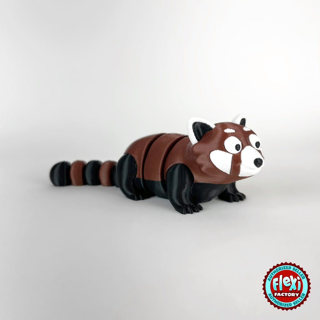 Cute red panda keychain, 3D printed by RU3D – three quarter view facing right. Reddish brown, black and white.