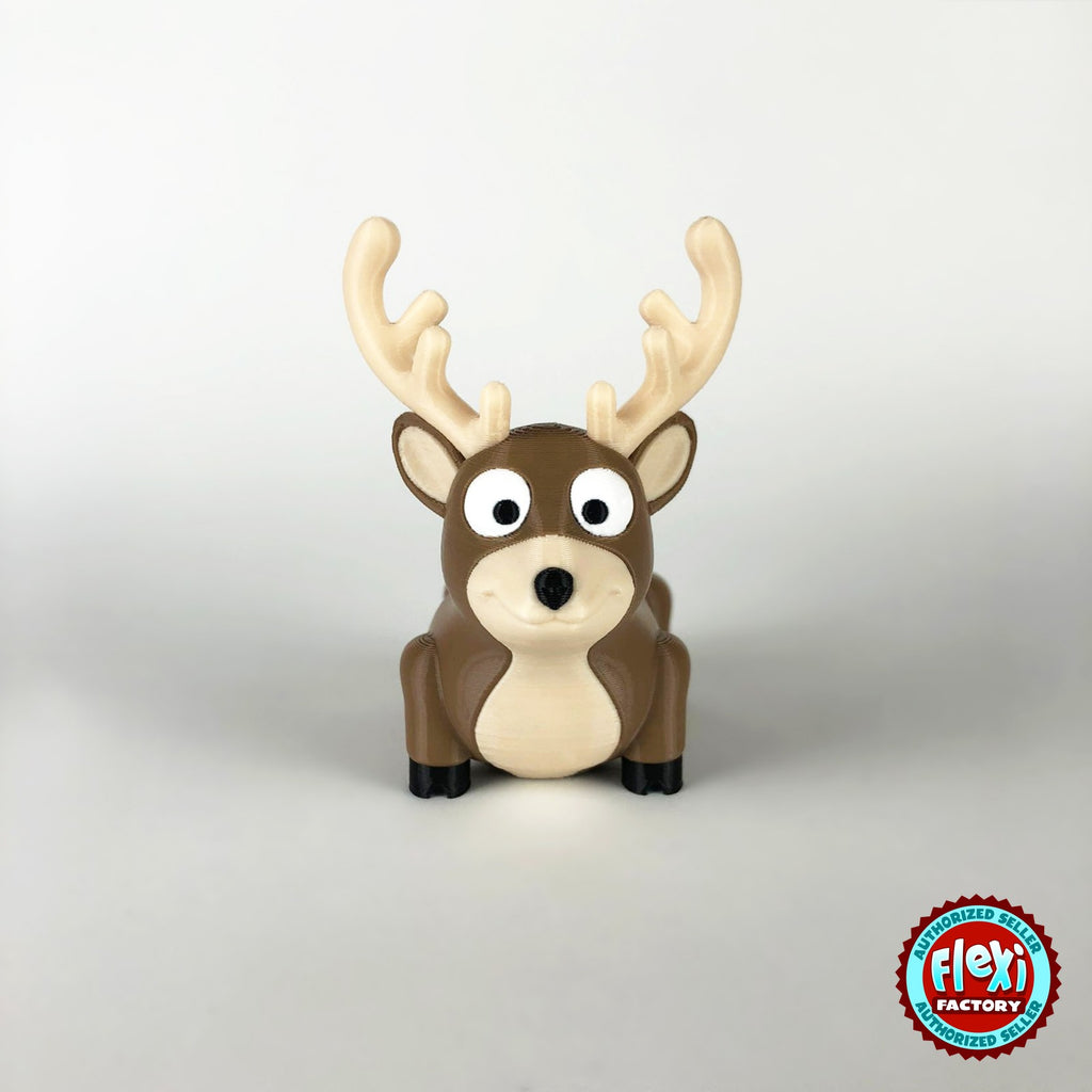 Cute reindeer keychain, 3D printed by RU3D – front view. Brown with cream antlers and chest.